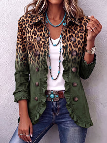Dominique - Blazer Mit Rüschen Und Leoparden Ombré Muster – Grün