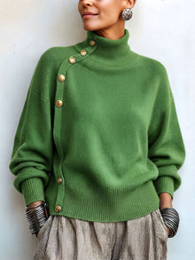 Lylian – Langarmpullover Mit Rollkragen Und Knopfleiste – Grün