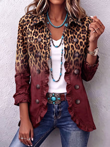 Dominique - Blazer Mit Rüschen Und Leoparden Ombré Muster – Braun