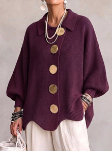 Kizzi – Übergröße-Strickjacke Mit Goldenen Knöpfen – Burgunderrot