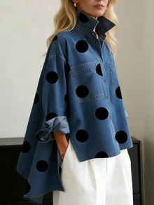 Shayner – Langärmliges Jeanshemd Mit Polka Dots Und Knopfleiste – Blau