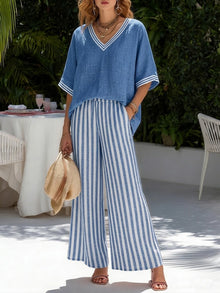 Alira Gestreiftes Zweiteiliges Set – Blau