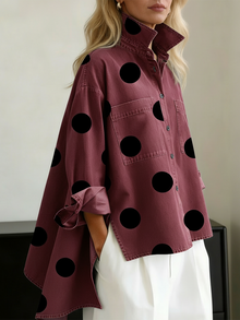 Shayner – Langärmliges Jeanshemd Mit Polka Dots Und Knopfleiste – Rot