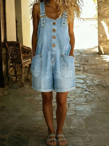Entspanntes Shorts-Jumpsuit mit verstellbaren Trägern – Hellblau
