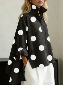 Shayner – Langärmliges Jeanshemd Mit Polka Dots Und Knopfleiste – Schwarz