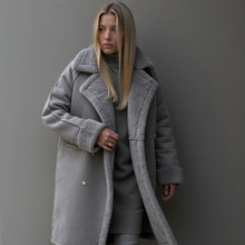 Heleyna | Wintermantel aus Wildleder – Grau