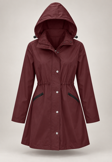 Wasserdichter Damenparka mit Kapuze und verstellbarem Bund – Vérane – Rot