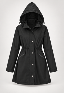 Wasserdichter Damenparka mit Kapuze und verstellbarem Bund – Vérane – Schwarz