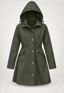 Wasserdichter Damenparka mit Kapuze und verstellbarem Bund – Vérane – Grün