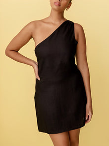 Damen-Minikleid - One-Shoulder - Sommer-Design – Schwarz