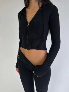 Zweiteiler im Strickdesign | Figurbetonter Schnitt | Sportlich und Sexy – Schwarz