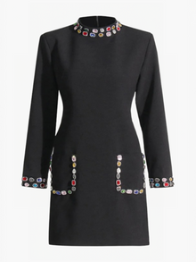 Elegantes Kristall-Minikleid für besondere Anlässe – Schwarz