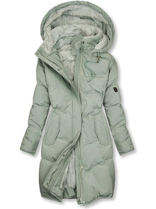 Winterjacke Damen Gefüttert Mit Kapuze | Lang Mit Reißverschluss und Knöpfen – Grün
