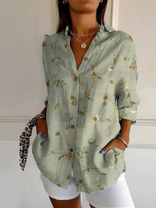 Leonie | Plus Size Bluse Florale Prints Langarm Knopfleiste – Green
