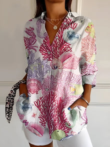 Leonie | Plus Size Bluse Florale Prints Langarm Knopfleiste – Pink