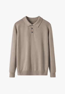 Strickpolo aus Wollmischung mit offenem Kragen – Gaël – Kaffee