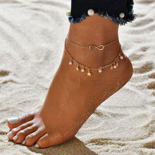 Unendliches Fußkettchen-Armband + Perlen und Sterne – Gold