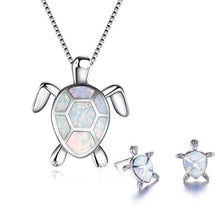 Meeresschildkröte Halskette + Ohrringe Set aus Opal und Silber – Weiß