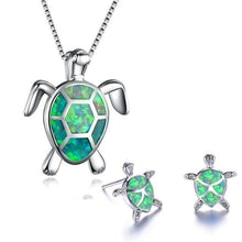 Set aus Kette und Ohrringen mit Meeresschildkröten aus Opal – Grün