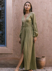 Allie | Damen Elegant Sommer Kleid | Maxi – Grün