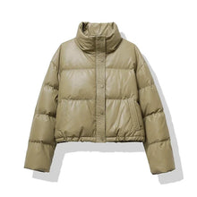 Pufferjacke Damen Oversized mit Stehkragen – Khaki