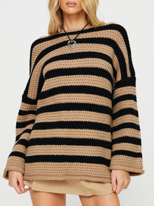 Pullover Damen Oversized Streifen – Khaki