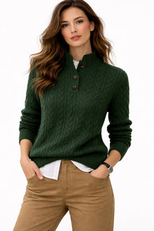 Pullover Damen Zopfmuster Langarm – Grün