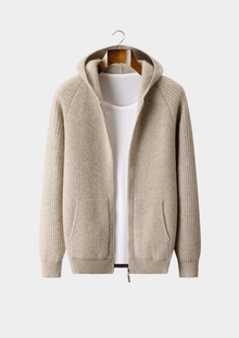 Merino Zip-Hoodie aus extra feiner Merinowolle – Sand