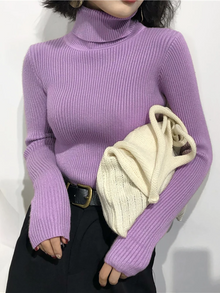 Damen Slim Fit Rollkragenpullover – Lila
