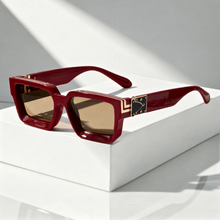 Quadratische Sonnenbrille UV400 mit breitem Rahmen – Burgunderrot