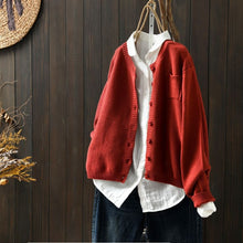 Kerstin | Damen Übergroße Strickjacke mit Knöpfen – Rot