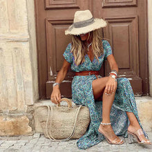 Justine | Lange Boho-Robe mit Gürtel – Grün