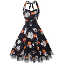 Jahrgang Neckholder Halloween Kostum Kleid | Midi – Schwarz