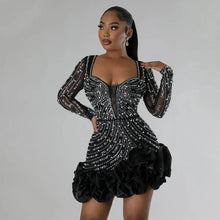Xenia | Damen Kurzes Abendkleid Tiefer V-Ausschnitt Langarm – Mini Abendkleid 2026 – Schwarz