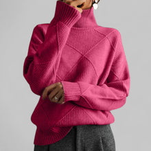 Barbara | Damen Oversized Winterpullover mit Muster und Rollkragen – Rosa