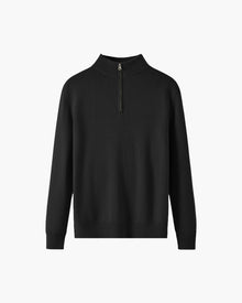 Weston | Half Zip Stehkragen Herrenpullover aus Merinowolle – Schwarz