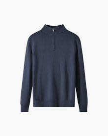 Weston | Half Zip Stehkragen Herrenpullover aus Merinowolle – Marineblau