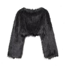 Cropped Kunstfell Pullover mit weiten Ärmeln für Damen – Schwarz