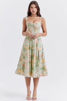 Damen-Midikleid aus Viskose mit Blumenmuster und V-Ausschnitt – Gemüse