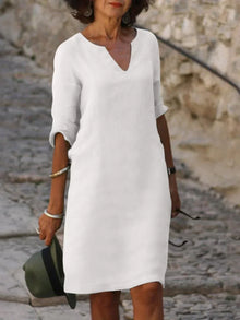Maria | Elegantes Kleid mit V-Ausschnitt – Weiß