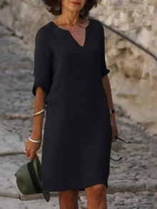 Maria | Elegantes Kleid mit V-Ausschnitt – Schwarz