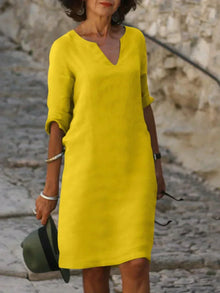 Maria | Elegantes Kleid mit V-Ausschnitt – Gelb