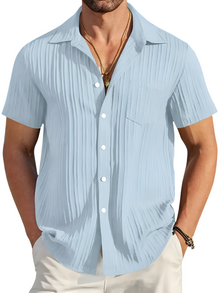 Ethan | Leichtes Kurzarm-Sommer-Faltenhemd – Blau