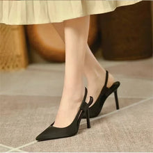 Slingpumps Damen mit Spitze und Absatz – Schwarz