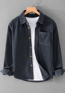 Herren-Cordhemd in lockerem Schnitt mit Brusttasche – Gaspard – Blau