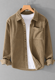 Herren-Cordhemd in lockerem Schnitt mit Brusttasche – Gaspard – Beige