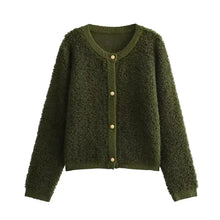 Damen Teddy Weste mit Knöpfen warm und kuschelig – Grün