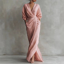 Solange | Damen V-Ausschnitt Langarm Wickelkleid – Rosa