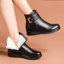 Rea - Orthopädisch geformte Lederstiefel für Frauen – Schwarz + weiß Baumwolle