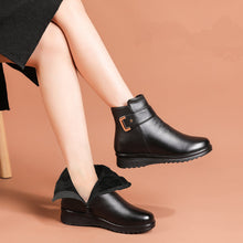 Rea - Orthopädisch geformte Lederstiefel für Frauen – Schwarz + schwarze Baumwolle